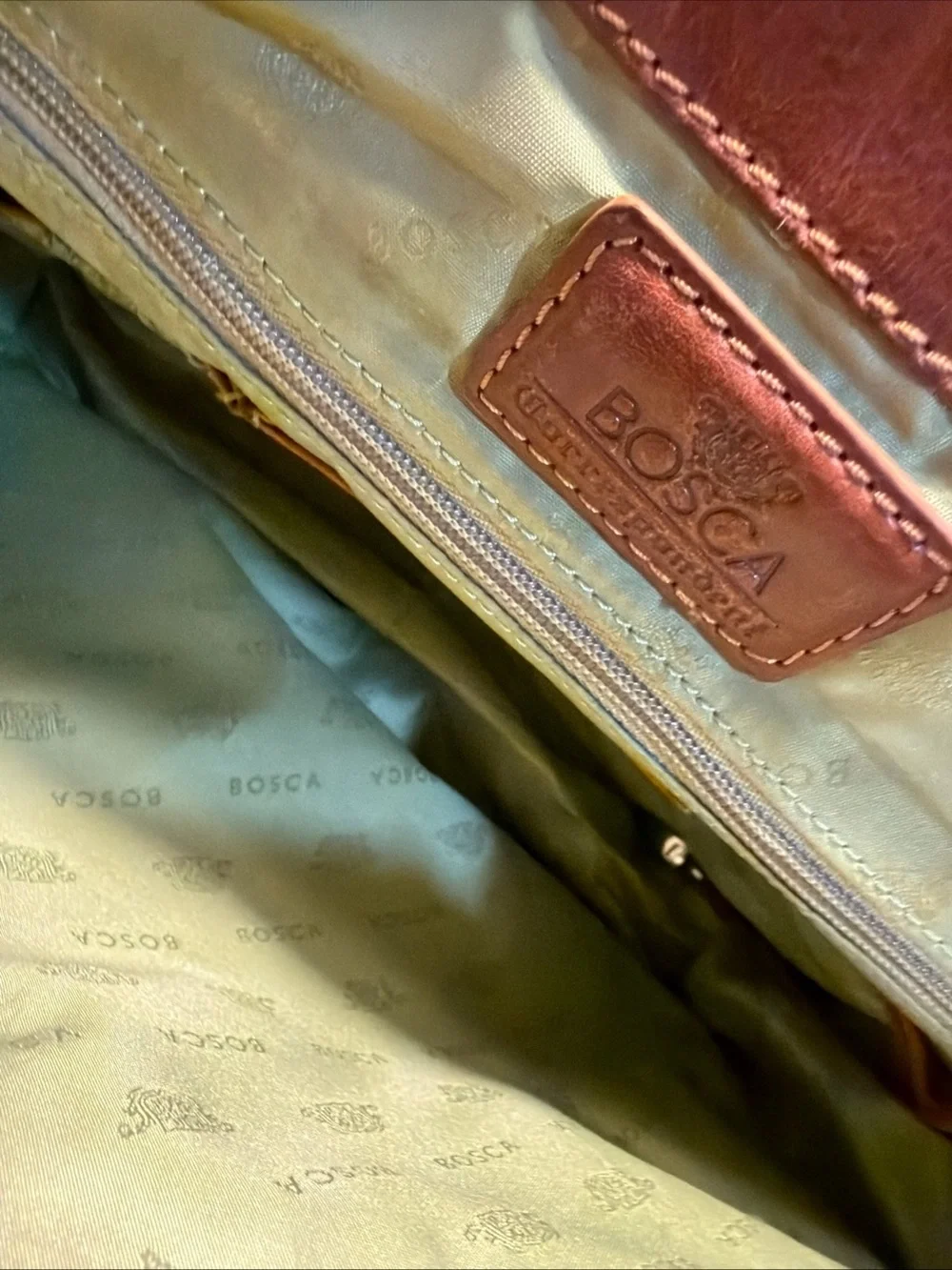 Bosca Leather & Nylon Messenger Bag Briefcase Tan & Brown Attache Laptop Work